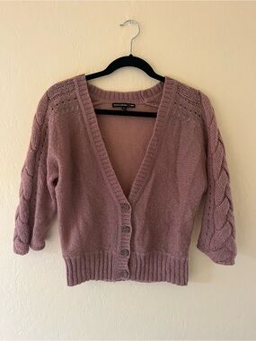 Banana Republic Mauve Pink Cable-Sleeve V-Neck Cardigan